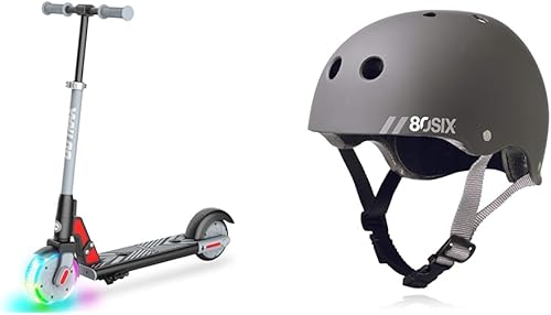 Gotrax GKS Lumios - Scooter eléctrico para niños de 6 a 12 años, velocidad máxima de 6.25 millas y 7.5 Mph y casco de bicicleta para niños con
