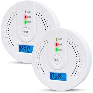 2 Pack Carbon Monoxide Detectors,CO Detectors Battery Powered,Carbon Monoxide CO Alarms with Light&Digital Display for Home,Bedroom,Kitchen,Office