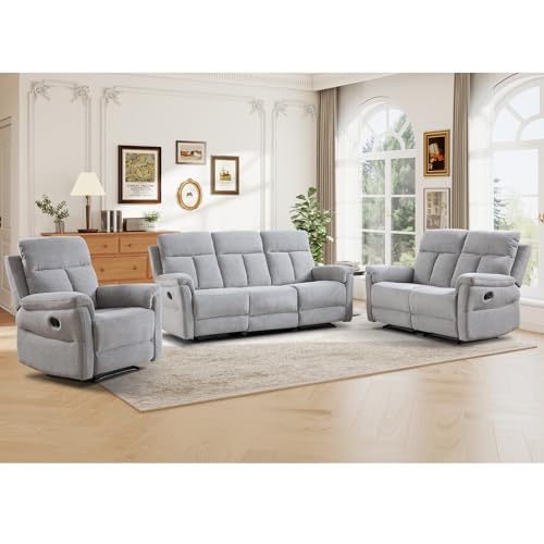ANJ 3-Piece Manual Recliner Sofa Set, Recliner Chair, Reclining Loveseat and 3-Seat Sofa with...
