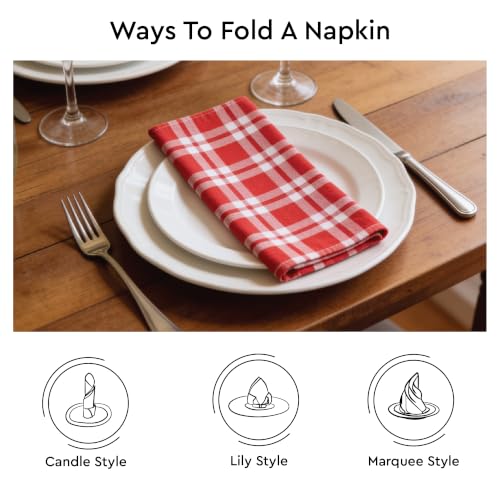Image of Encasa XO Dining Table Napkins Set of 12, 45x45 cm | Machine Washable Reusable, Recycled Cotton Cloth Napkin, Soft & Absorbent, Table Decor for Hotels, Farmhouse - White & Franca Red Checks