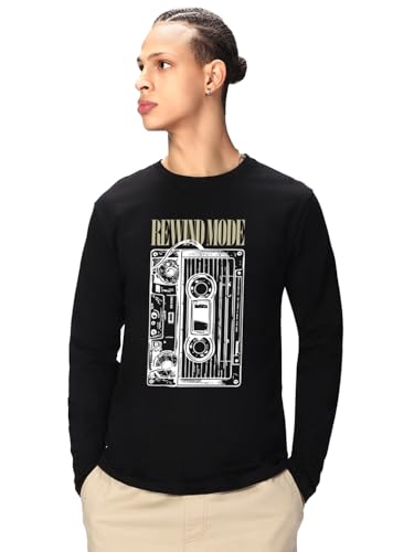 Image of Bewakoof Men's Graphic Print Regular Fit Full Sleeve Round Neck Cotton T-Shirt