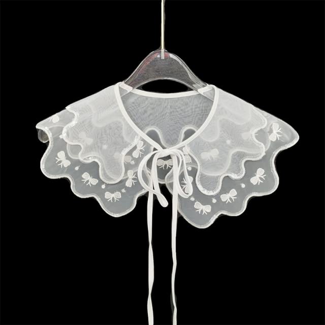 Decorative Fake Collar Shawl for Women Floral Leaf Lace Scalloped Necklace Cape-C