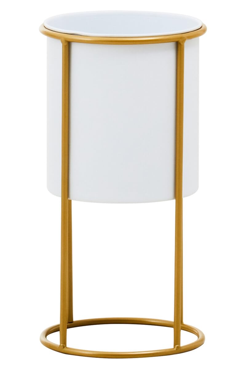 Premier Housewares Small White And Gold Floor Standing Large Planter Indoors Modern Freestanding Plant Pot with Luxe Gold Frame Garden Planters 20cm x 38cm x 20cm