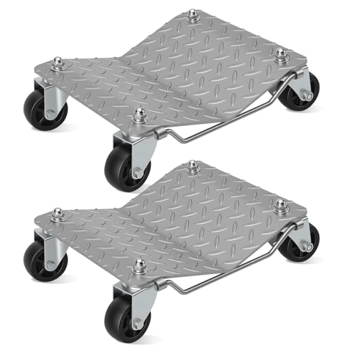 ISOISL 2 ayudas para maniobrar el coche, 500 kg por plataforma, superficie de acero antideslizante, ruedas giratorias de 360° con frenos, gato hidráulico para coches, camiones, plataformas de