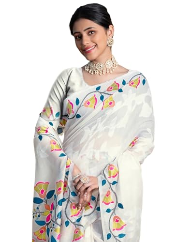SIRIL Women's Cotton Jacquard Saree With Unstitched Blouse Piece