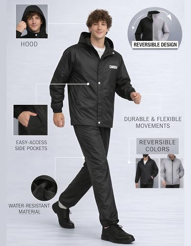 Image of Mens Raincoat Suit with Pant Set Legacy Series | Waterproof Lightweight Breathable Rain Wear | Strong Stitching, Elastic Cuff & Waterproof Zipper Raincoat for men waterproof