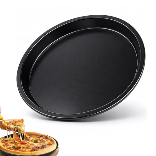 Kisstta Teglia rotonda per pizza, 26 cm, antiaderente, in acciaio al carbonio, per forno, facile da pulire e lavabile in lavastoviglie (nero 1)