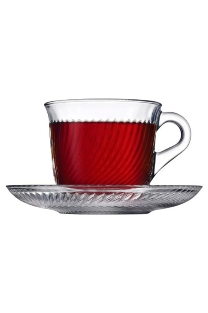Pasabahce Glass Tea Cups and Saucers Set, 12 PCs Glass Mugs with Saucers for Coffee, Herbal Tea, Hot Beverages, 5.7 oz Capacity