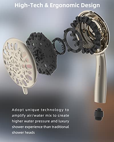 Hibbent Handheld Shower Head, High Pressure 7-Spray 5" Shower Heads, 71'' Stainless Steel Shower Hose, Adjustable Bracket, Adhesive Showerhead Holder, 1.75 Gpm For California, Brushed Nickel #TOP6