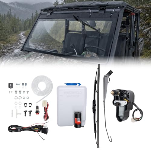 KEMIMOTO Universal 165 UTV Windshield Wiper Kit with Arm & Blade 12V Electric Wiper Motor Kit with 1.5L Washer Bottle Compatible with Polaris RZR Ranger General Can Am X3 Defender Commander