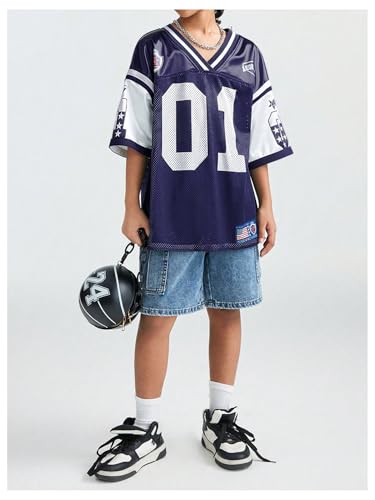 Verdusa Girl's Vintage Oversized Jersey Shirts Colorblock V Neck Half Sleeve Number Graphic Tees4