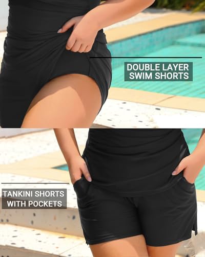 Daci Plus Size Tankini Swimsuit for Women - Two Piece Tummy Control Bathing Suit Tankini Top with Two Pockets Shorts2