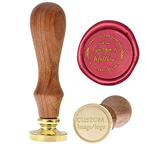 sellos lacre personalizados Hojas modernas Guión Nombres Boda redonda Gracias sello personalizado lacre Cover