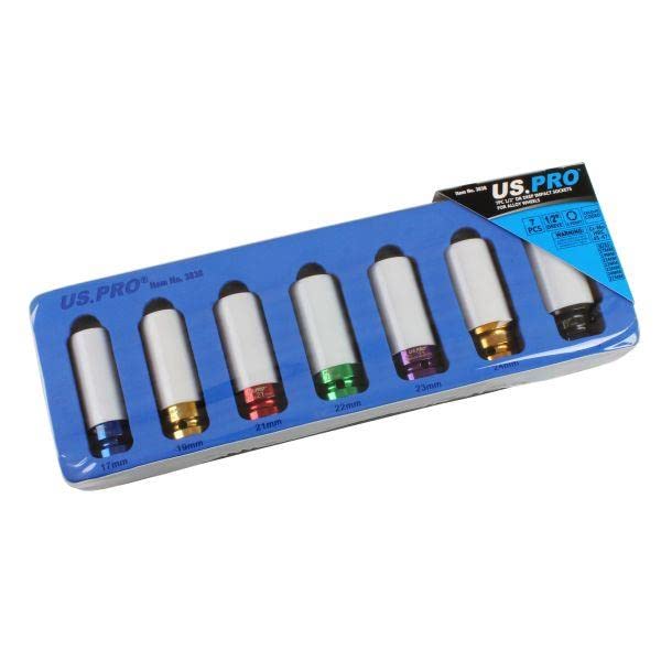 US PRO Narzędzia 7 szt. 1/2" DR głębokie gniazda udarowe ze stopu 17-27 mm 3838