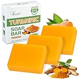 URZTUL 3 PCS Turmeric Soap Bar, Organic Tumeric Bar Soap for Face & Body Cleansing, Handmade Bath Soap Body Smooth Skin Moisturizing Soothing, For All Skin Types, Men and Women