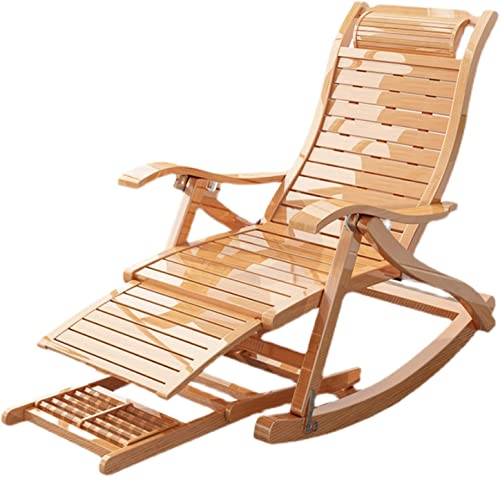 CHCHC Silla reclinable plegable, cama solar de jardín ajustable de 5 posición con reposapiés extendido de madera al aire libre solar de madera Tumbonas