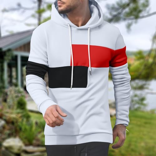 Men's Hoodies Pullover Casual Long Sleeve Colorblock Sweatshirt Lightweight Sport Hooded Sweater with Pocket2
