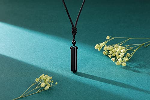 Jovivi 2Pcs Crystal Necklaces For Men Women Handmade Adjustable Rope Natural Black Obsidian Amethyst Healing Stone Cylinder Pendant Necklace Reiki Quartz Jewelry For Protection #TOP4
