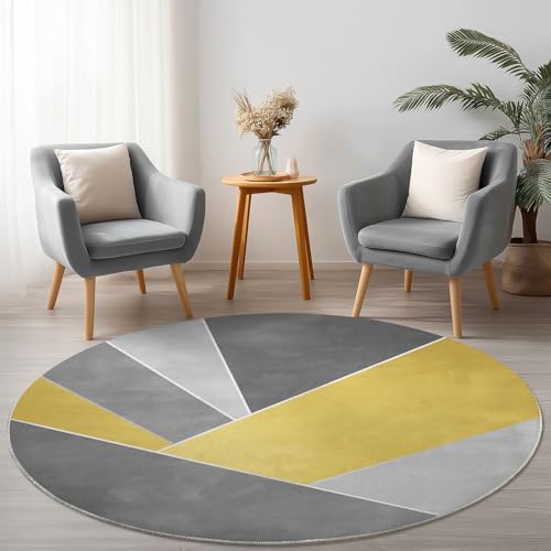 Tapis de salon rond moderne tapis doux imprimé géométrie jaune