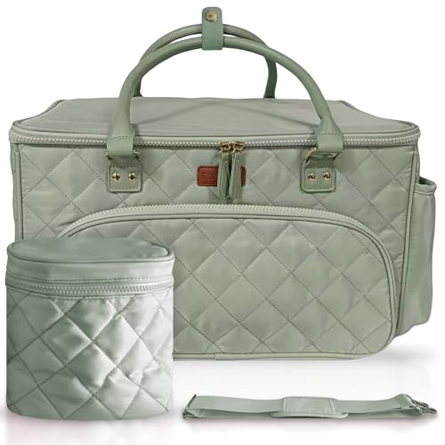 Image of MOMCANDO Diaper Bag Tote with Dividers, Zipper, Top Cover and Strap, Larger Size with insulated storage bag - Green