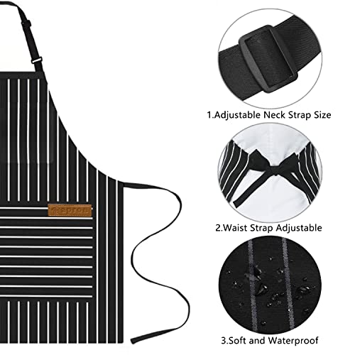 OWill Adjustable Apron Unisex Apron with Pocket Cooking Kitchen Accessories Chef Aprons for Women Men Home Kitchen Butchers BBQ Restaurant (Black Strips) - Image 5