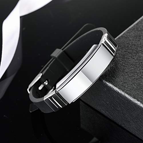 Bracelet Custom Engraved Silicone Adjustable Sport Name ID Identification Alert Medical Bracelet for Men Women Stainless Steel Rubber- (Bundle with Emergency Card, holder)4