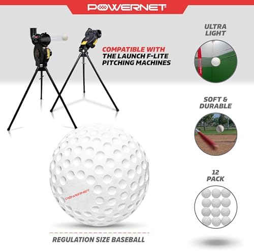 PowerNet Launch F-lite Ultra Light Dimpled Practice Balls for Pitching Machine | One Dozen Softball Size (F-lite Baseballs Only - 1 Dozen)