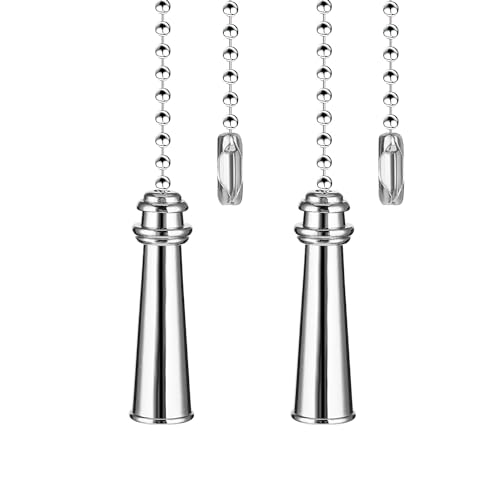 Image of 2Pack Silver Lighthouse Ceiling Fan Pull Chain Set | 12inch 3mm Beaded Extension Ornaments Durable Chain Pulls with Connector for Ceiling Fans & Light Fixtures Decoration