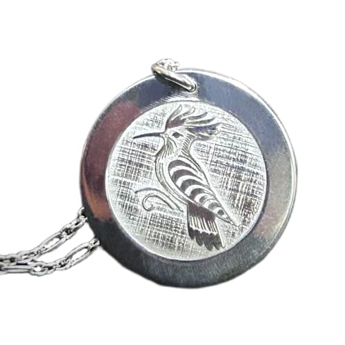 Collier pendentif pièce gravée huppe 24 mm argent 925 mixte
