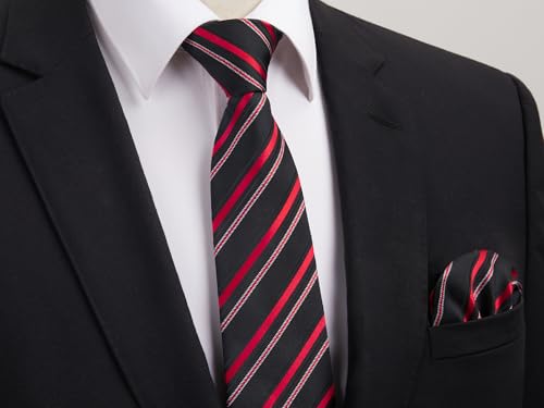 Image of HISDERN Mens Striped Ties Classic Silk Woven Tie and Pocket Square Set Formal Business Necktie Handkerchief for Wedding