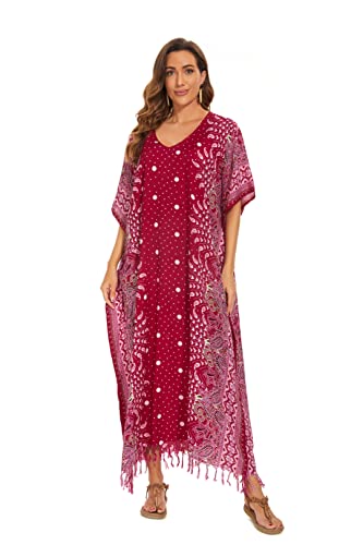 Image of Beautybatik Boho Flora Printed Women Plus Size Kaftan Kimono Loungewear Maxi Long Dress Size XL to 4X