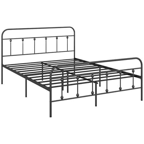 HOMCOM 5ft King Bed Frame with Underbed Storage, Metal Platform Bed frame with Tall Headboard, Footboard and Steel Slat Support, No Box Spring Needed, Easy Assembly, Black