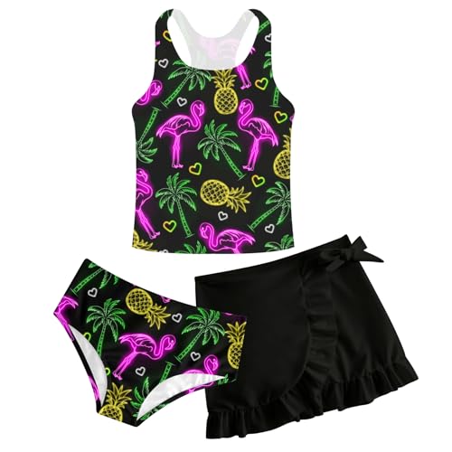 Image of Girls Swimsuits 3 Piece Tankini Bathing Suit Set Cute Bikini Swimwear with Cover Ups Beach Skirt 5-16 Years