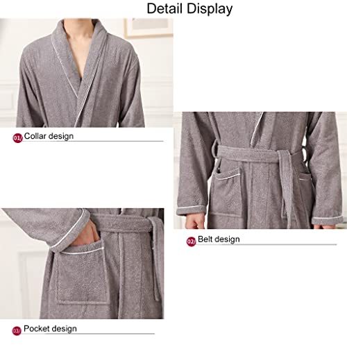 MTFBQ Terry Cloth Bathrobes Full Length Luxury Cotton Towel Dressing Gown Shawl Collar Premium Housecoat Kimono Nightwear Pool Spa (Color : Yellow, Size : XXL-190cm)4