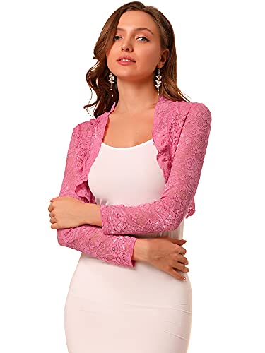 Image of Allegra K Women's Elegant Crop Cardigan Sheer Floral Lace Bolero Shrug Top