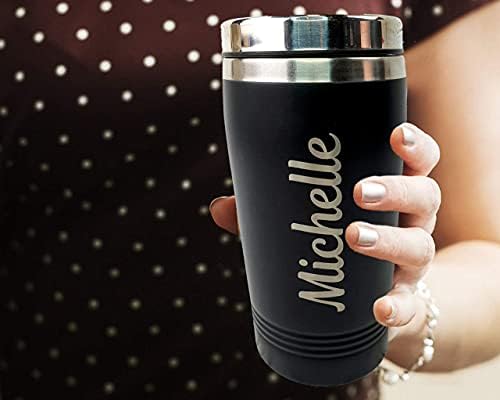 Personalised Travel Mug Engraved Reusable Coffee Cups Personalised Mugs Vacuum Insulated Thermal Coffee Flask Hot Drinks Cup with Lid Men Dad Black