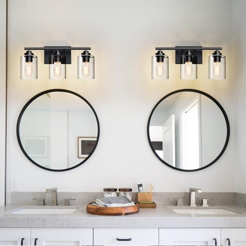 Image of SKEJAO Bathroom Light Fixtures Over Mirror,3-Light Wall Sconce Vanity Lights for Bathroom,Vanity Lighting Fixtures,Black