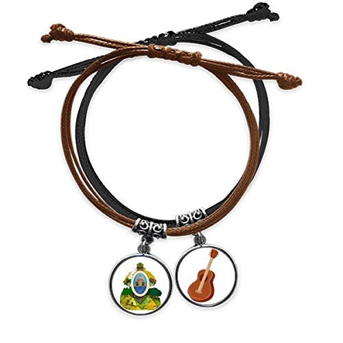 Pulsera de Honduras con amuleto de guitarra y cuero negro ajustable