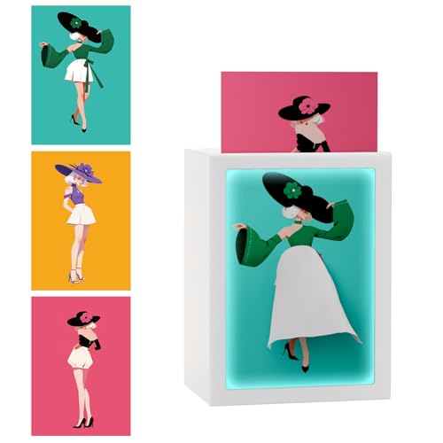 Skirt Tissue Box Holder with Light and 3 Inserts Creative DIY Photo Lady Flying Dress Tissue Box Cover Decorative Tissue Dispenser for Gifts Home Decoration Bathroom Living Room Bedroom Office