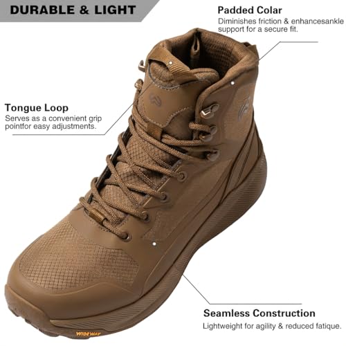 Image of Men's Lightweight Tactical Boots with Side Zipper, Slip Resistant Work Boots for Men, Sneaker-Like Comfort Military Combat Boots for 12-Hour Shifts, Police, EMS, Motorcycle (Black)