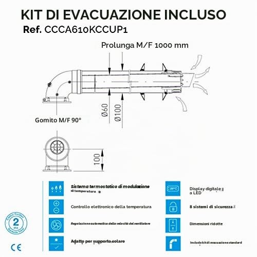 Scaldabagno a gas a tenuta stagna con kit di estrazione dei fumi incluso.