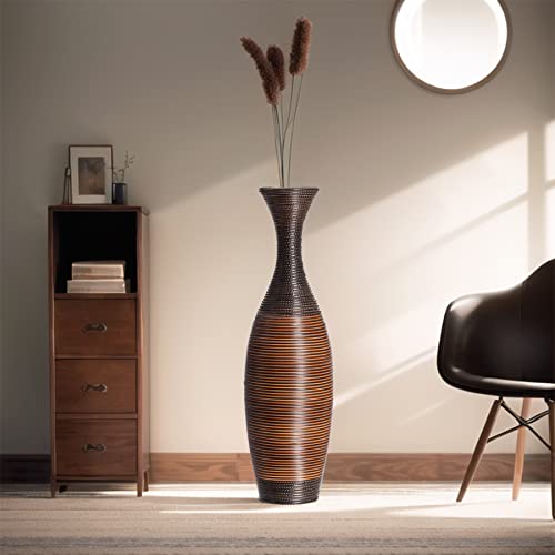 Tall Floor Vase, 27.6 Inches/70Cm Large Floor Vase, Handmade Rattan Vase For Home Deocr, Vintage Black Orange #TOP3