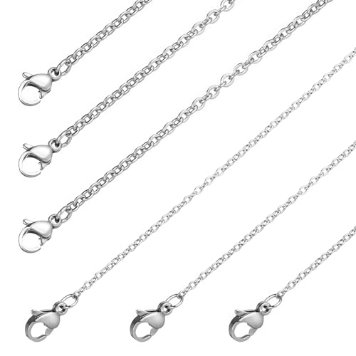 Naler 6 Packs Necklace Chains Bulk Stainless Steel Chain Necklaces Curb Chain Necklace 1.5/2.4mm Width, 18 20 24 Length, Durable Versatile DIY Jewelry for Necklaces Accessories