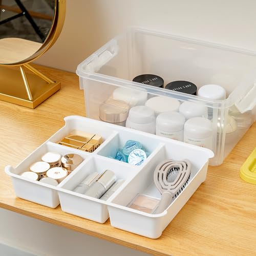 Image of Citylife 17 QT Plastic Storage Box with Building Baseplate Lid and Removable Tray Craft Organizers and Storage Clear Storage Container for Organizing Bead, Tool, Sewing, Yellow