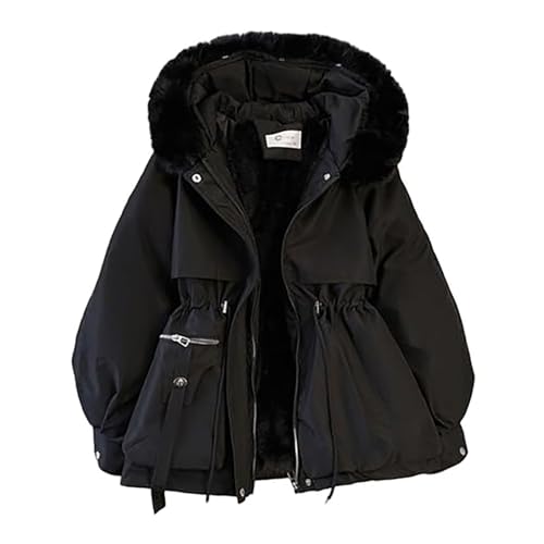 Duohropke Winterjacke Damen mit Kunstpelz Kapuzen Wintermantel Warm Gefüttert Jacke Mantel Frauen Winter Jacken Mit Reissverschluss Knöpfen Übergangsjacke Daunenjacke...