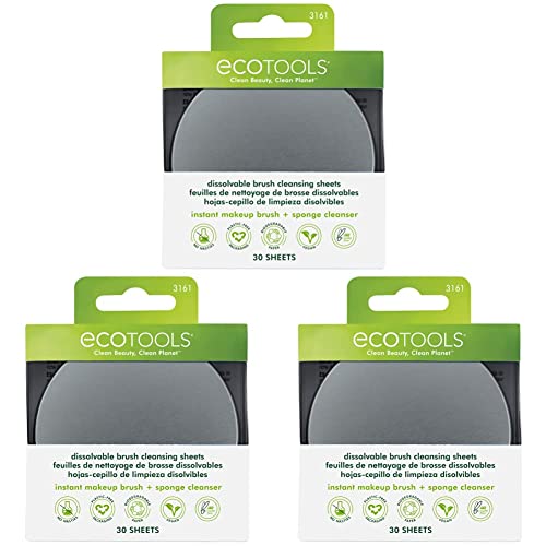 Ecotools Professional Makeup Brush Cleaner And Beauty Blender Dissolving Sheets With Textured Mat, Plastic-Free Recyclable Packaging, Cruelty Free, Vegan, Travel Size, Add Water, 30 Sheet (Pack Of 3) #TOP6