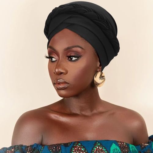 Image of DRESHOW Turban Pre-Tied Twisted Hat Thread African Head Wraps for Black Women Chemo Cancer Cap Braid Hair Cover