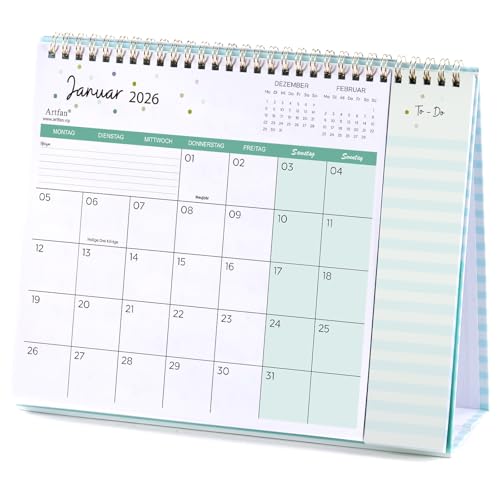 Tischkalender 2026 - Kalender 2026, 12 Monatskalender von Januar 2026 bis Dezember 2026 mit 53 To-Do-Memo-Seiten Pocket Large Typografie Home Office Schule 26,5 x 21,5 x 8,5 cm