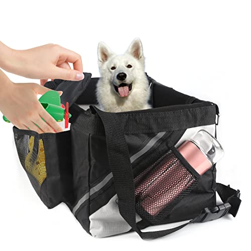 Pet Carrier Bicycle Basket Bag , Bicycle Basket for Dogs and Cats with Big Side Pockets (Gray-Black)