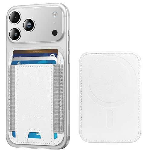 Image of HiWe for Magsafe Wallet, Magnetic Card Holder for iPhone 15 /14 /13 /12 Series, Leather Wallet, Fit 6 Cards, RFID Blocking, White
